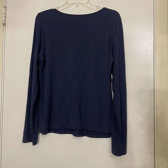 EILEEN FISHER navy blue knit lightweight long sleeve pullover shirt size Large - Picture 4 of 4